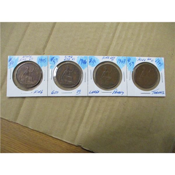 1945, 1946, 1947 & 1948 KING GEORGE VI LARGE PENNY TOKENS