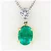 Image 2 : NEW 14K TT Gold 1.44 ctw Oval Emerald & Round Diamond Drop Dangle Pendant Neckla