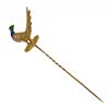 Image 1 : Rare Antique Art Nouveau 18K Gold Ruby Enamel LARGE Detailed Pheasant Stick Pin