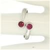 Image 6 : NEW Custom Made 14k White Gold Round Bezel Set Ruby Two Stone Simple Bypass Ring