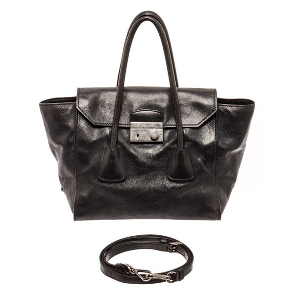 Prada Glace Black Calf Leather Flap Shoulder Bag