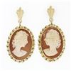 Image 1 : Vintage 14k Gold Fine Carved Shell Cameo W/ Twisted Wire Frame Dangle Earrings