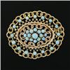 Image 2 : Vintage 14k Yellow Gold Twisted Wire & Round Cabochon Turquoise Open Brooch Pin