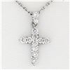 Image 2 : Petite Solid Platinum .30 ctw Round Brilliant Diamond Simple Cross Pendant & Cha