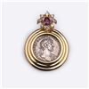 Image 1 : 18K Yellow Gold Diamond, Ruby and Silver Imperial Roman Denarius Pendant