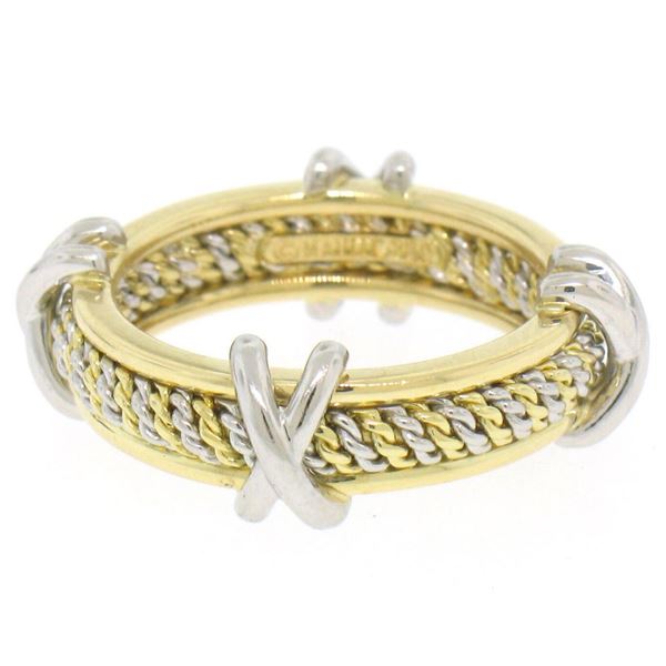 Mavito Solid Platinum 18k Yellow Gold Twisted Wire & X Eternity Band Ring Sz 5.5