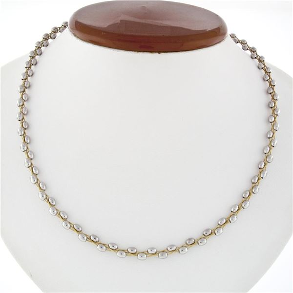 Fancy Solid 14k Yellow Gold Fine Woven Cable Collier Necklace White Gold Beads