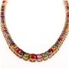 Image 3 : 51.93 ctw Multi-Color Sapphire and 5.88 ctw Diamond 14K Yellow Gold Necklace