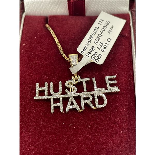 10KT Yellow Gold hustle hard pendant+chain with 61pt Diamond - 7.3 grams retail $2,200