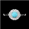 Image 1 : 14K White Gold Over 925 Sterling Silver w/ Unheated Round Blue Turquoise Ring - 5mm, Size 7.5 - reta