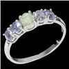 Image 2 : 14K White Gold Over 925 Sterling Silver w/ Unheated Oval Fire Opal Ranbow & Tanzanite Ring - 5x4mm, 