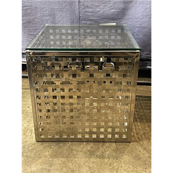 Glass & metal side table - approx 20in square x 20in H