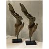 Image 2 : Group of 4 assorted home decor - includes 2 horns sculpture stand & 3 driftwood sculptures