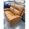 Image 2 : Amax Leather Power Reclining + power headrest loveseat with cup holders (caramel colour) (floor mode