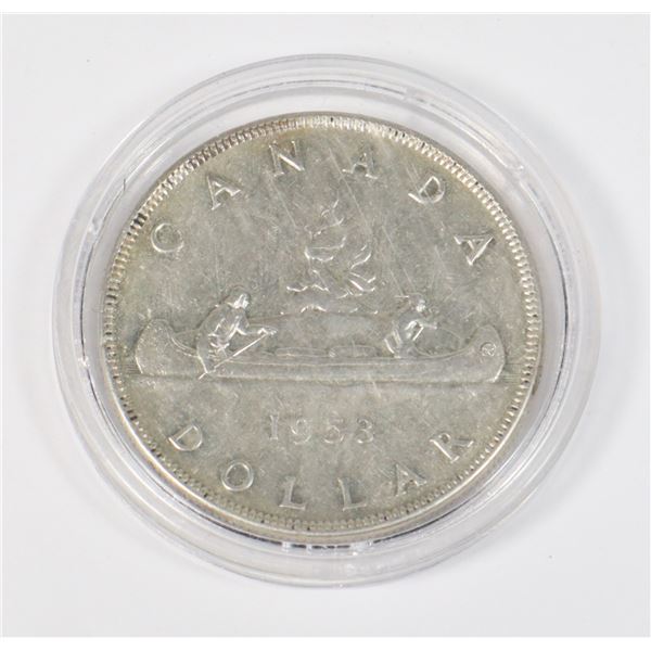 #28 1953  CANADIAN $1 DOLLAR SILVER VOYAGEUR COIN