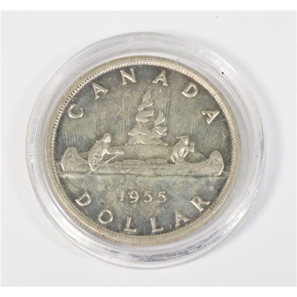 #30 1955  CANADIAN $1 DOLLAR SILVER VOYAGEUR COIN