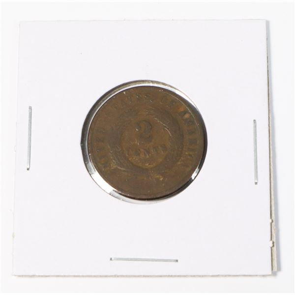 #72 1864 UNITED STATES 2 CENTS COIN CIVIL WAR ERA