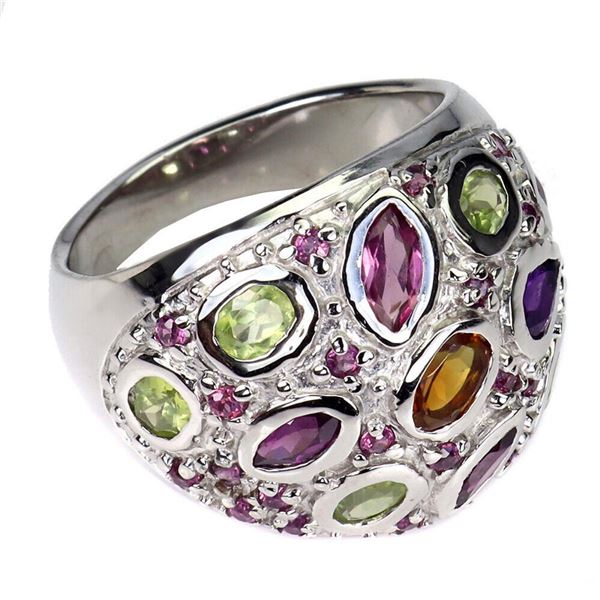 Natural Citrine Amethyst Peridot Rhodolite Ring