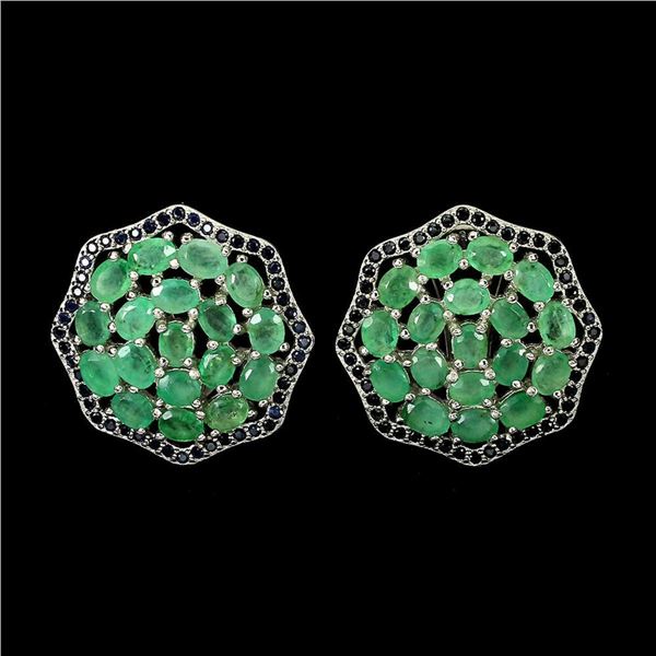 Natural Unheated Emerald  Sapphire Earrings