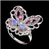 Image 2 : Natural Unheated Tanzanite & Rhodolite  Butterfly Ring