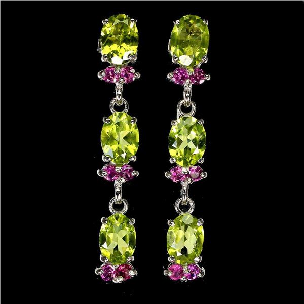 Natural Green Peridot & Rhodolite Garnet Earrings