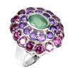 Image 1 : Natural Colombian Emerald Amethyst Rh-Garnet Ring