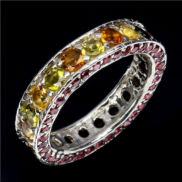 Natural Multi Color Tourmaline Rhodolite Garnet Ring