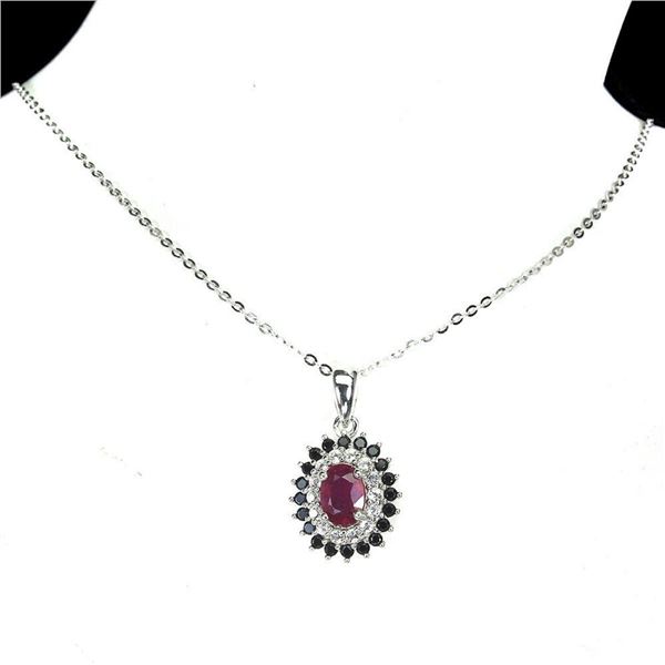 Natural Pigeon Blood Red Ruby  Black Spinel White Topaz Necklace