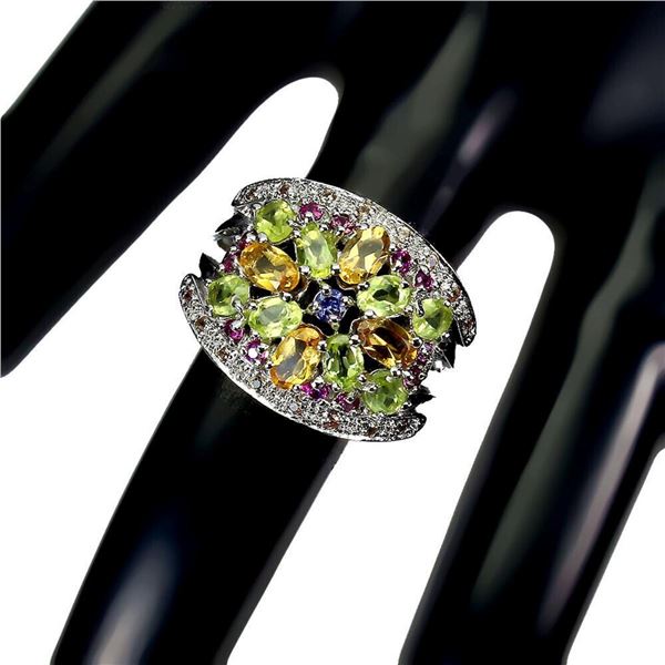 Natural Citrine Peridot Rhodolite Garnet Ring