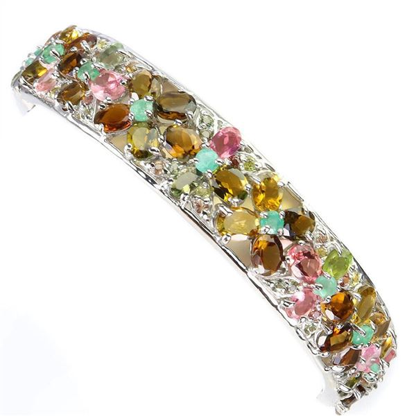 Natural Multi Color Tourmaline  Emerald Sapphire Bangle