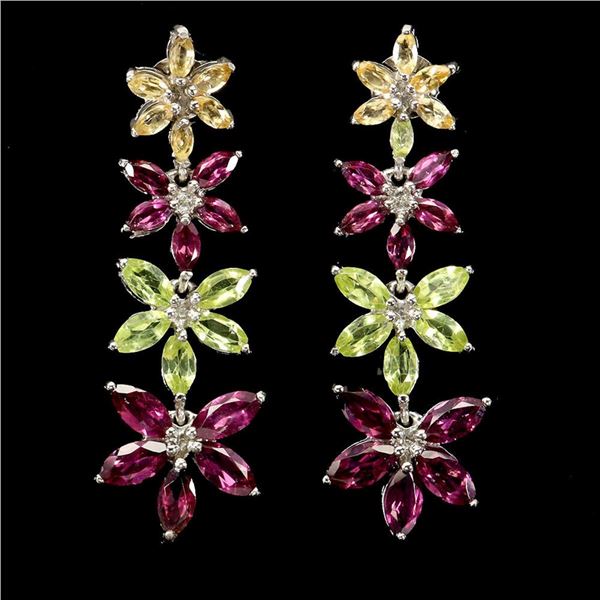 Natural Rhodolite Garnet  Peridot Sapphire Earrings