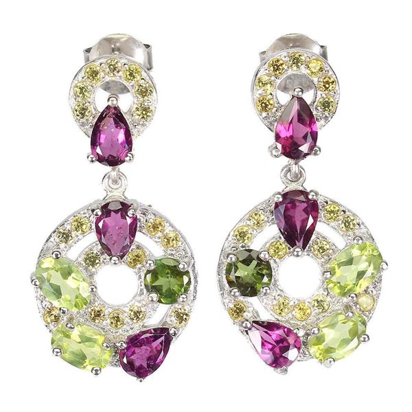 Natural Rhodolite  Peridot Sapphire Earrings