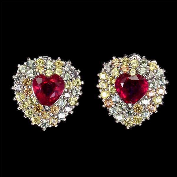 Natural Red Ruby &  Sapphire Earrings