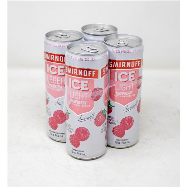 4 PACK OF SMIRNOFF ICE LIGHT RASPBERRY 355ML 4%