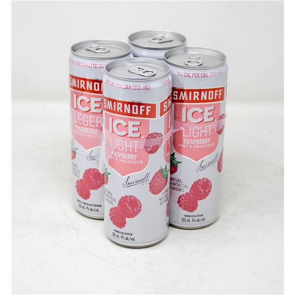 4 PACK OF SMIRNOFF ICE LIGHT RASPBERRY 355ML 4%