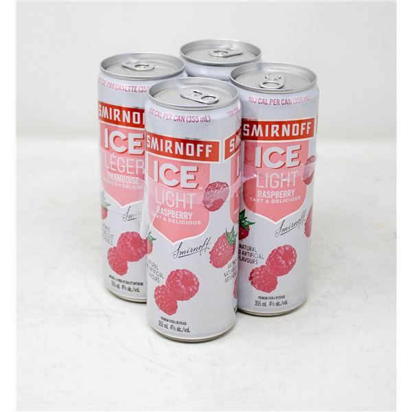 4 PACK OF SMIRNOFF ICE LIGHT RASPBERRY 355ML 4%