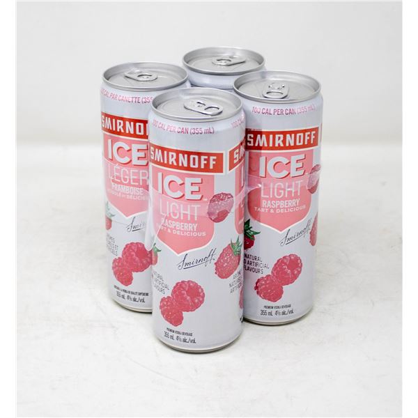 4 PACK OF SMIRNOFF ICE LIGHT RASPBERRY 355ML 4%