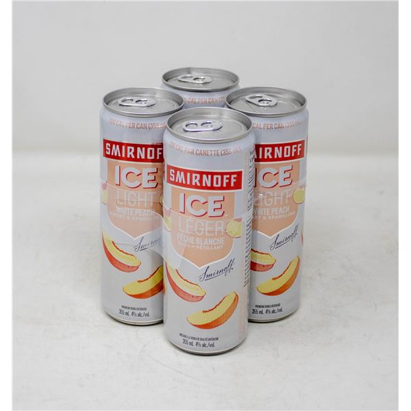 4 PACK OF SMIRNOFF ICE LIGHT WHITE PEACH 355ML 4%