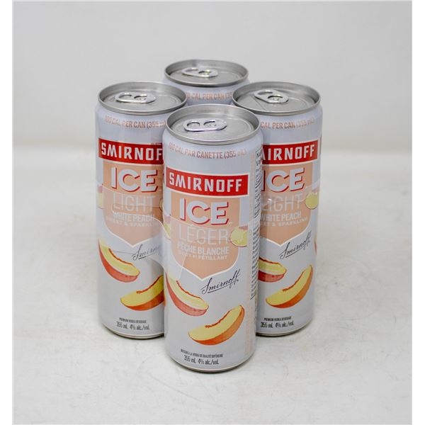 4 PACK OF SMIRNOFF ICE LIGHT WHITE PEACH 355ML 4%