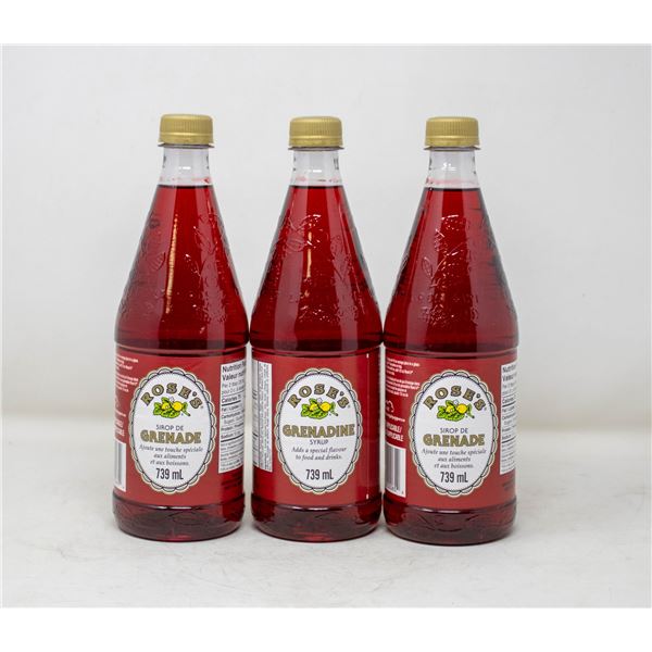 3 BOTTLES OF ROSE'S GRENADINE SYRUP 739ML