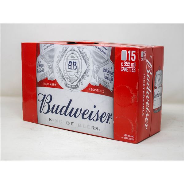 CASE OF 15 CANS OF BUDWEISER BEER 355ML 5% ALCOHOL