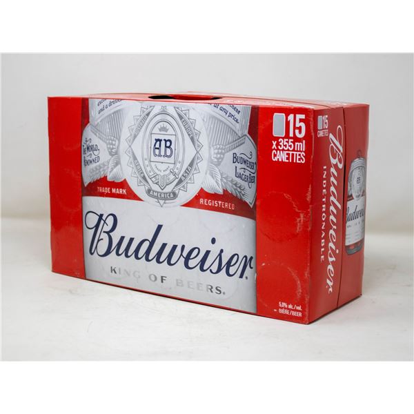 CASE OF 15 CANS OF BUDWEISER BEER 355ML 5% ALCOHOL