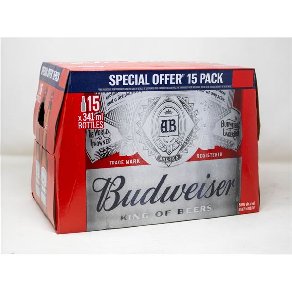 15 PACK OF BOTTLES OF BUDWEISER BEER 341ML