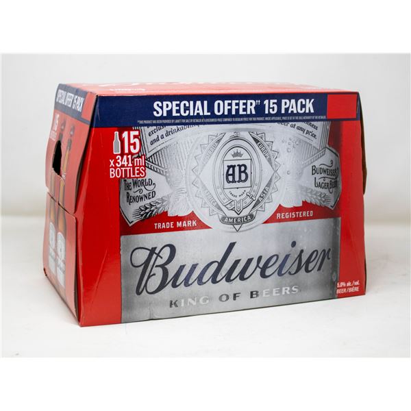 15 PACK OF BOTTLES OF BUDWEISER BEER 341ML