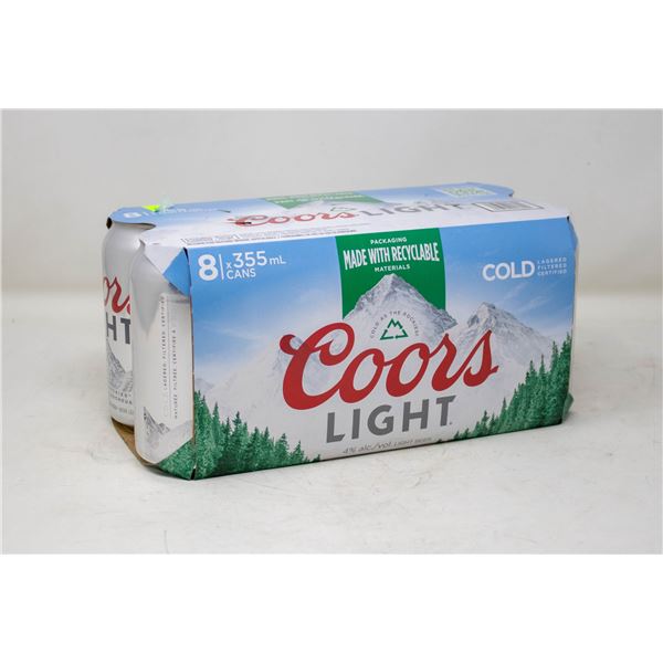 8 PACK OF COORS LIGHT BEER 355ML CANS 4% ALCOHOL