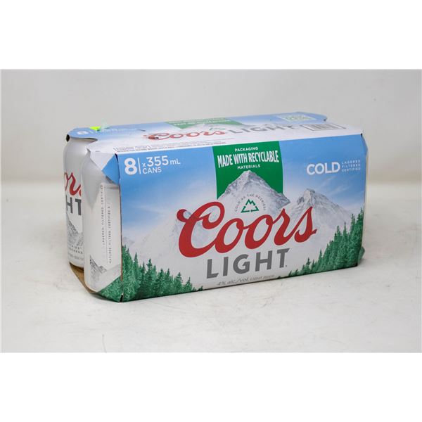 8 PACK OF COORS LIGHT BEER 355ML CANS 4% ALCOHOL