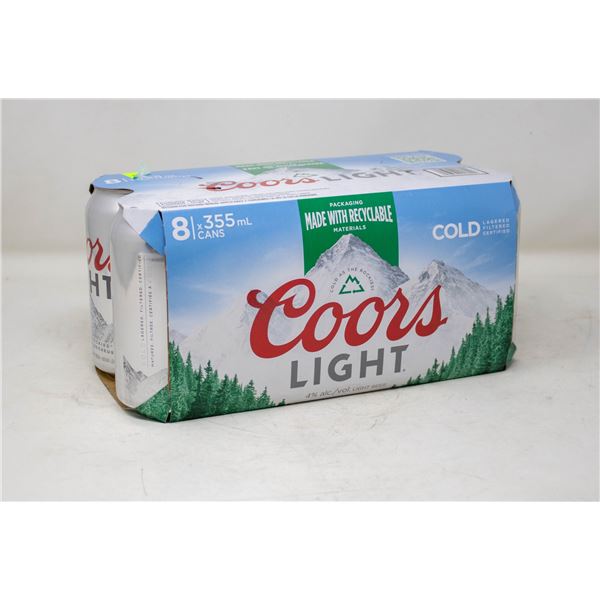 8 PACK OF COORS LIGHT BEER 355ML CANS 4% ALCOHOL