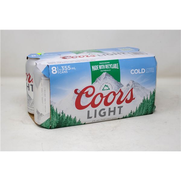 8 PACK OF COORS LIGHT BEER 355ML CANS 4% ALCOHOL