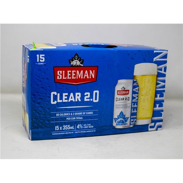 15 PACK OF SLEEMAN CLEAR 2.0 BEER 355ML CANS 4%