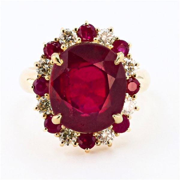 11.14 ctw Ruby and 0.64 ctw Diamond 14K Yellow Gold Ring